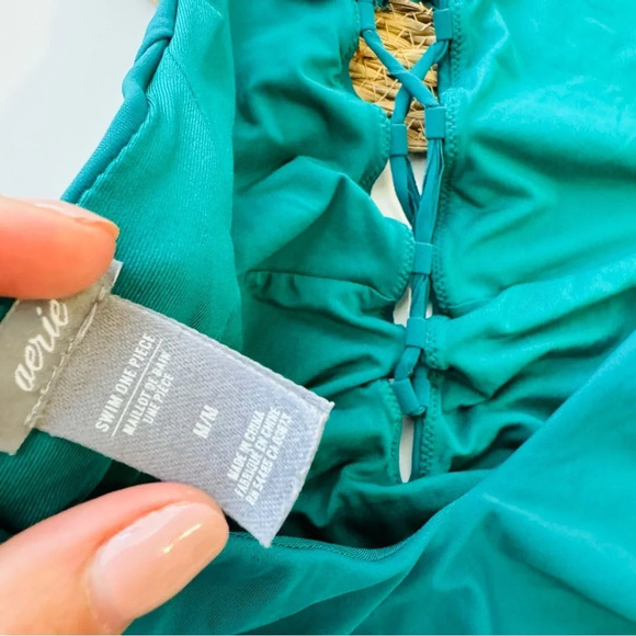 Aerie Green Lace Up One Piece Swimsuit Size Medium - Picture 8 of 12